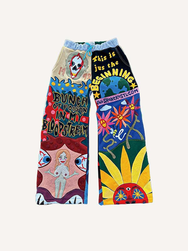 Figure&Graphic&Letter&Graffiti Faux Decal Print Elastic Waist Pants