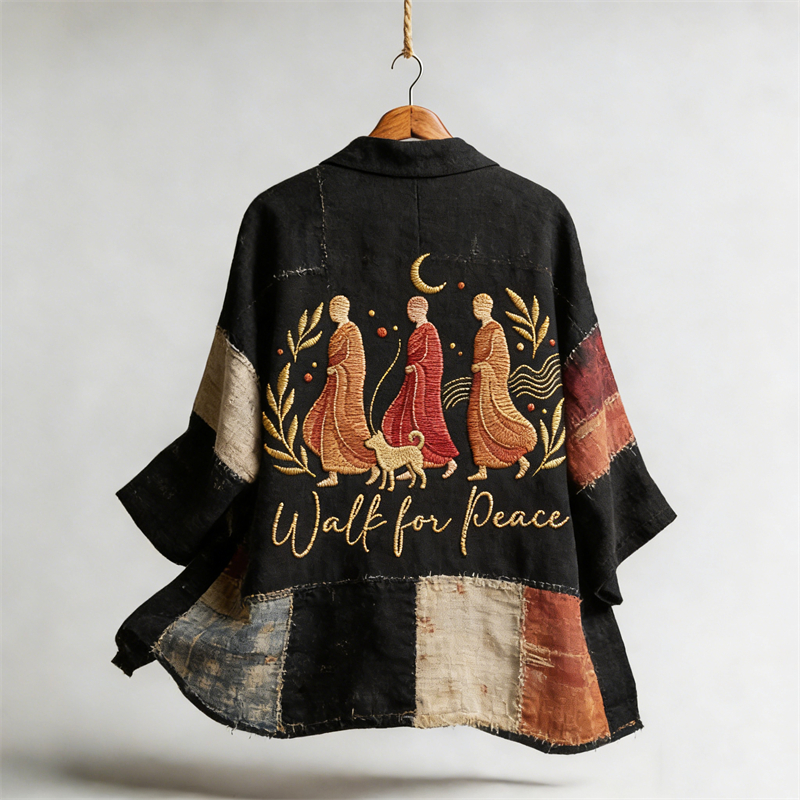 Walk For Peace Aloka Mission Journey Patchwork Linen Kimono