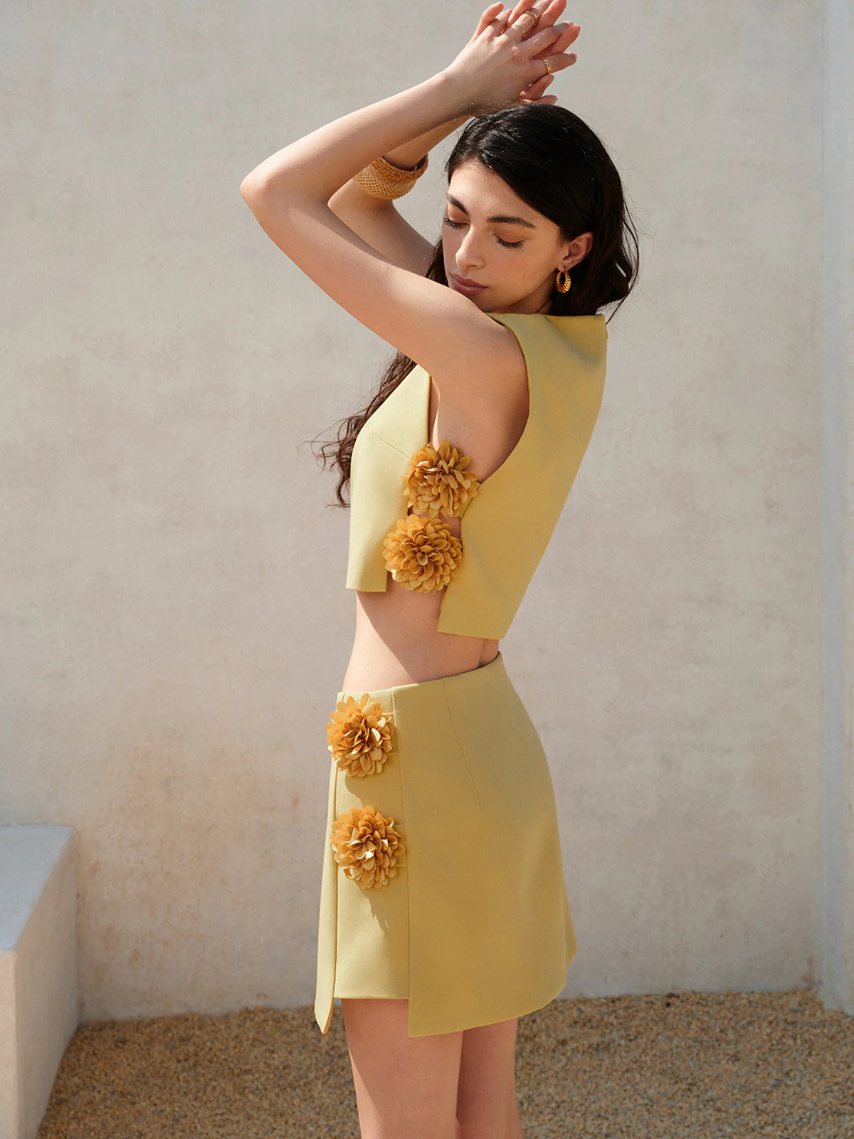 3D Floral Embellished Short Skirt Set