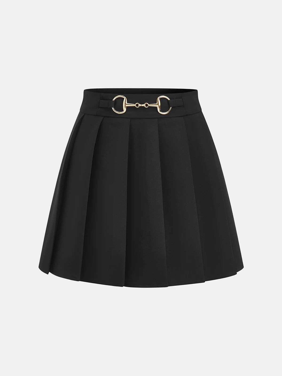 Horsebit Pleated Mini Skirt
