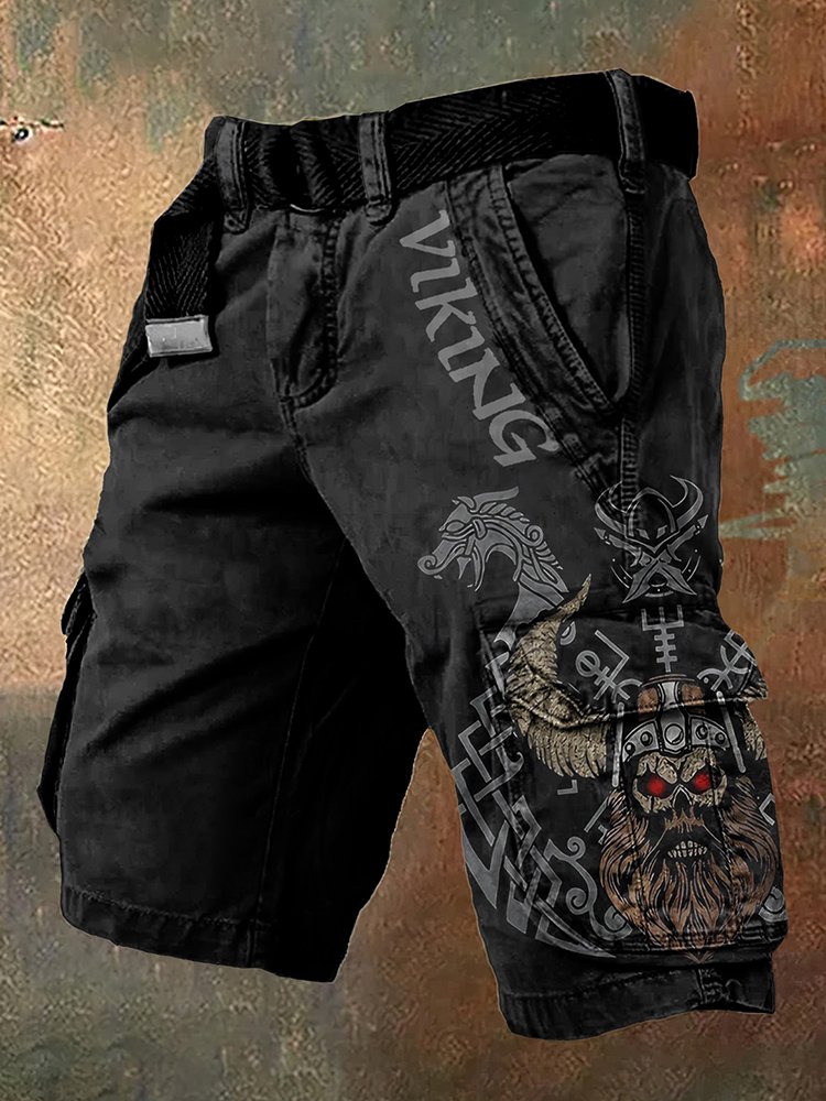 Men'S Retro Viking Warrior Rune Art Graphic Cargo Shorts