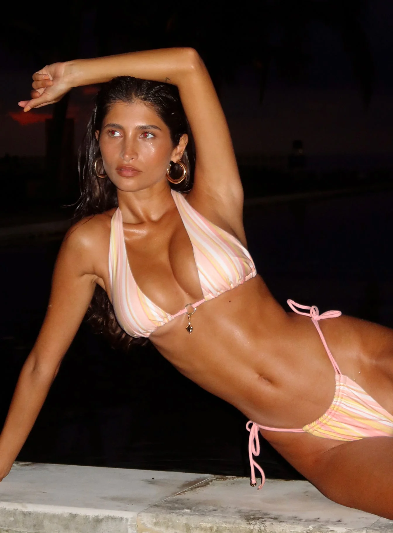 Rissa Scrunch Tie Side Bikini Bottoms Pink Stripe