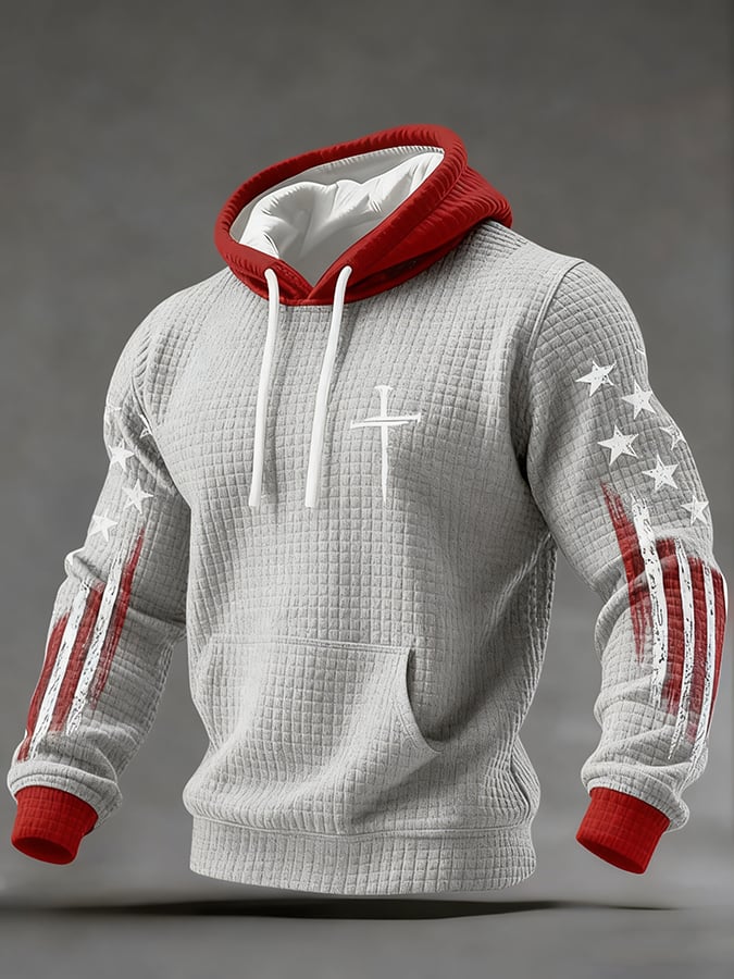 Men's Retro Faith Flag Design Casual Checkered Sweatshirt