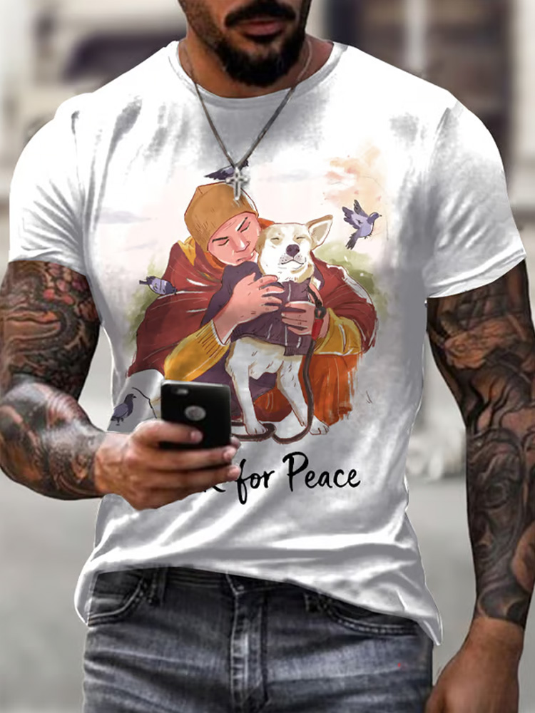 Men's Retro Walk For Peace Printed Casual Short-sleeved T-shirt