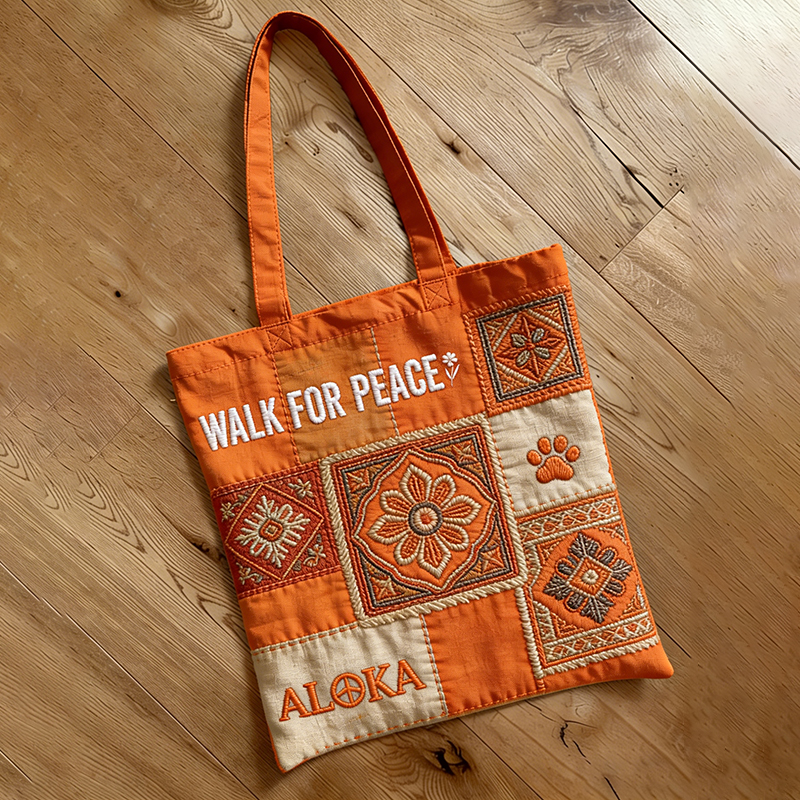 Walk For Peace In Patchwork Art Ecofriendly Tote Bag