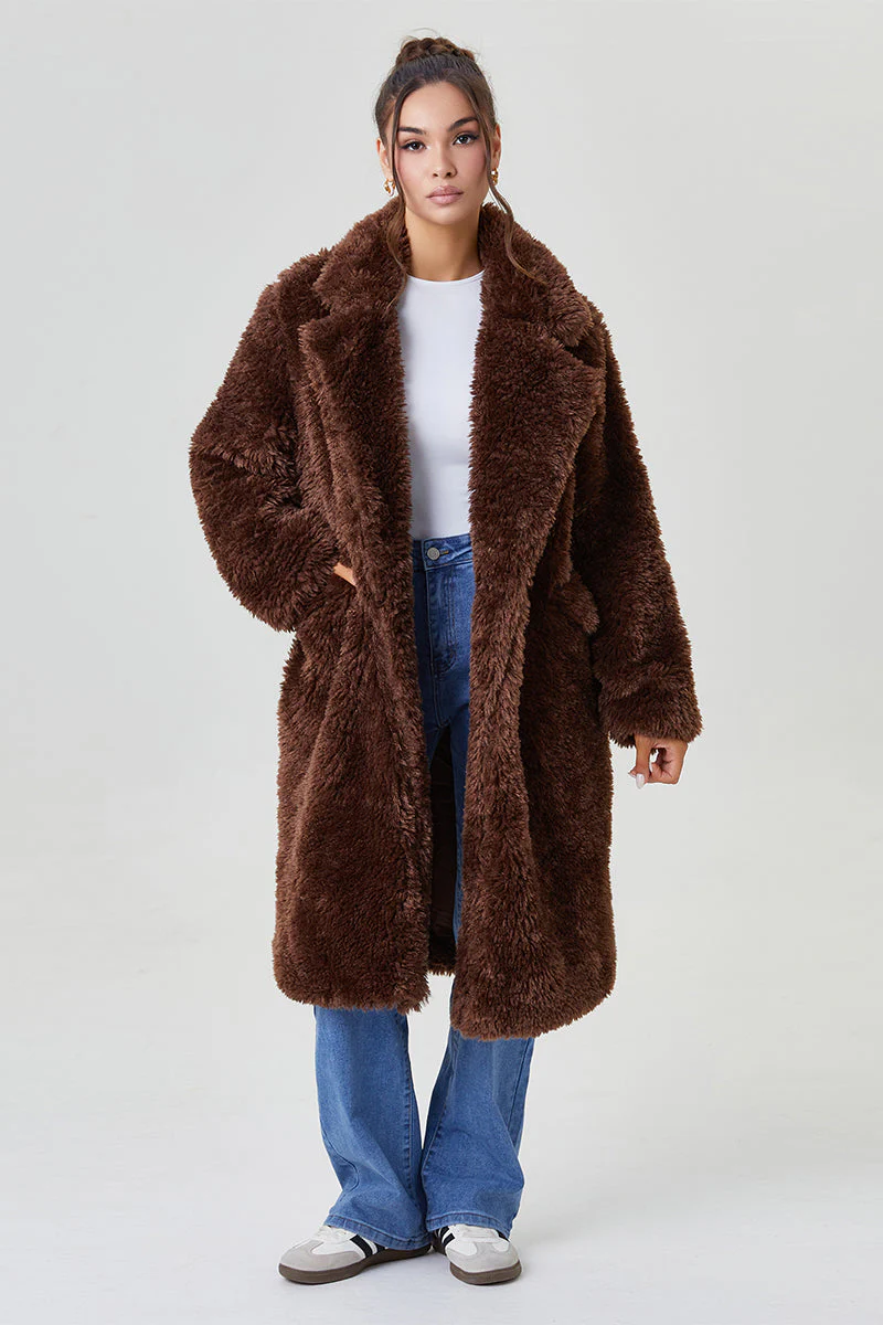 Women's Winter Cozy Notch Lapel Fluffy Double Breasted Thermal Outerwear Jacket