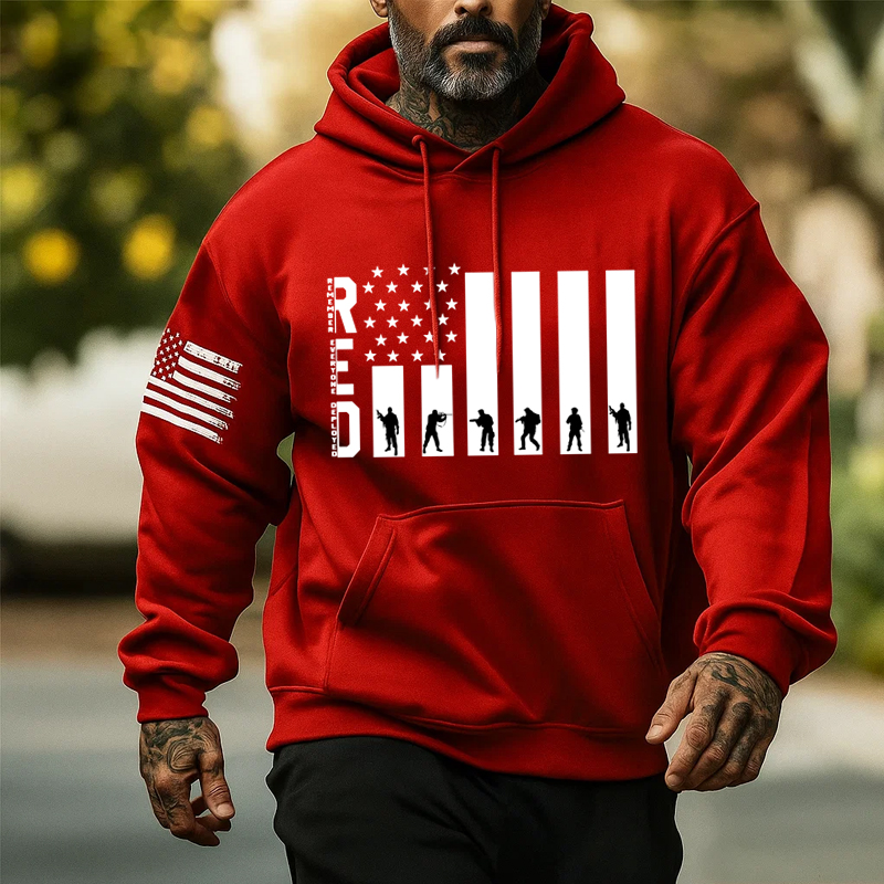 Veteran Red Friday Print Casual Men's Hooded