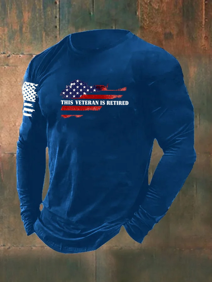 Men's This Veteran Is Retired Pattern Long Sleeve 100% Cotton T-Shirt