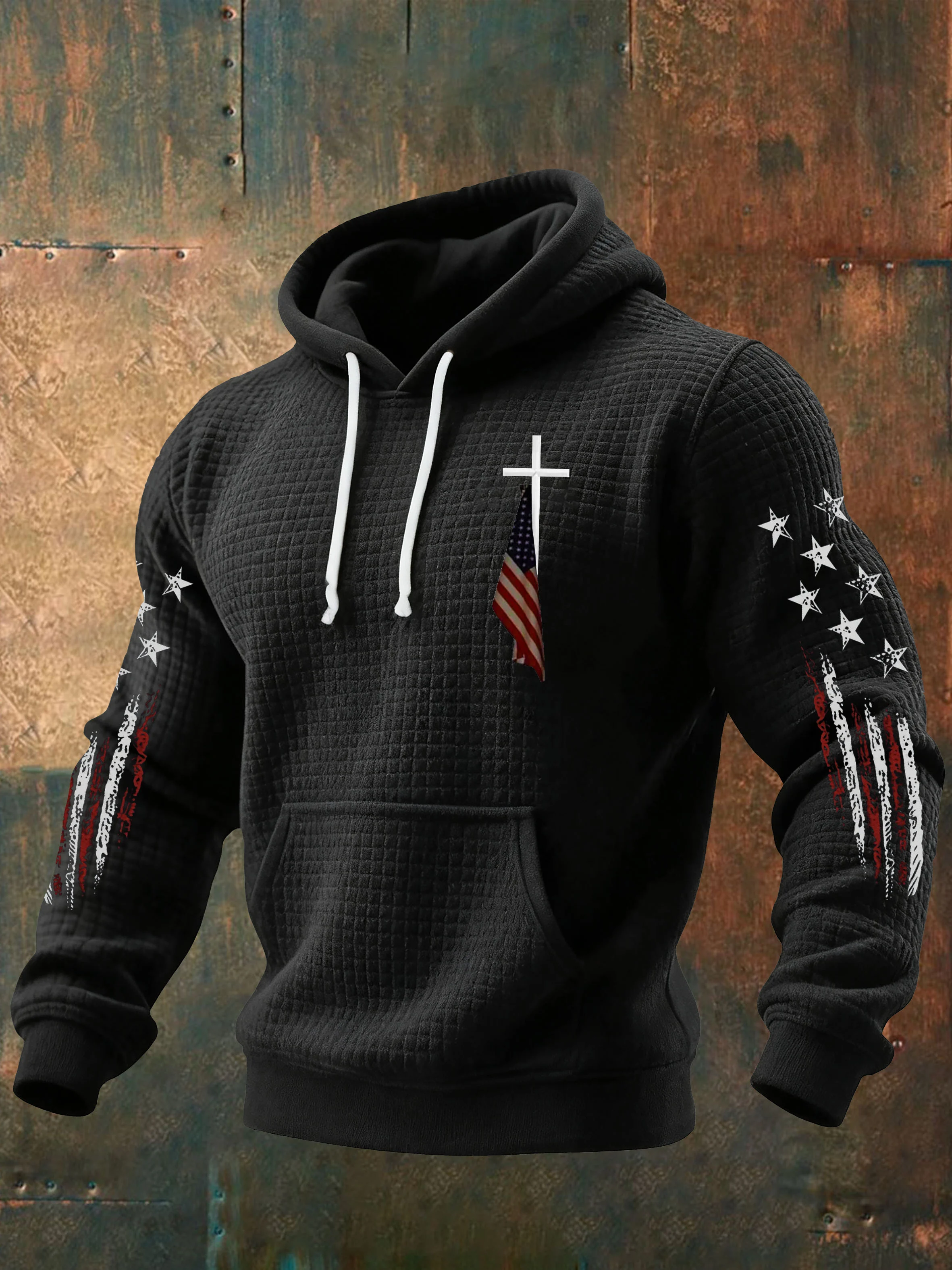 Men's Cross and Flag Print Hoodie Sweatshirt-Fast Shipping