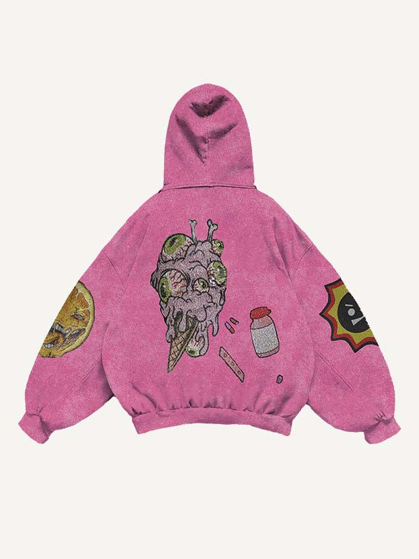 Sun&Eyeball&Money&Graphic Print Slant Pockets Hoodie