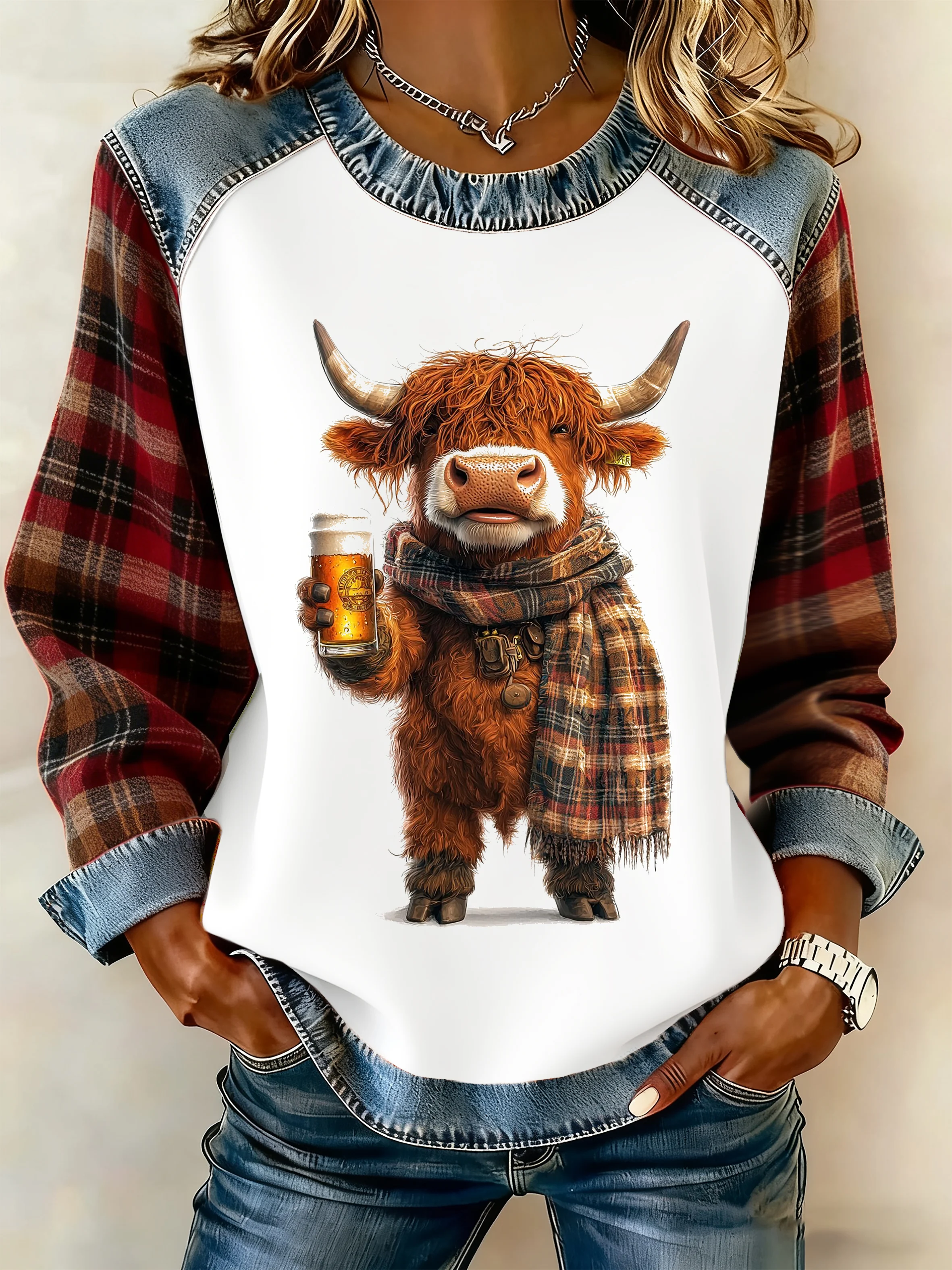 Women'S Casual Hoodie With Highland Cow Print