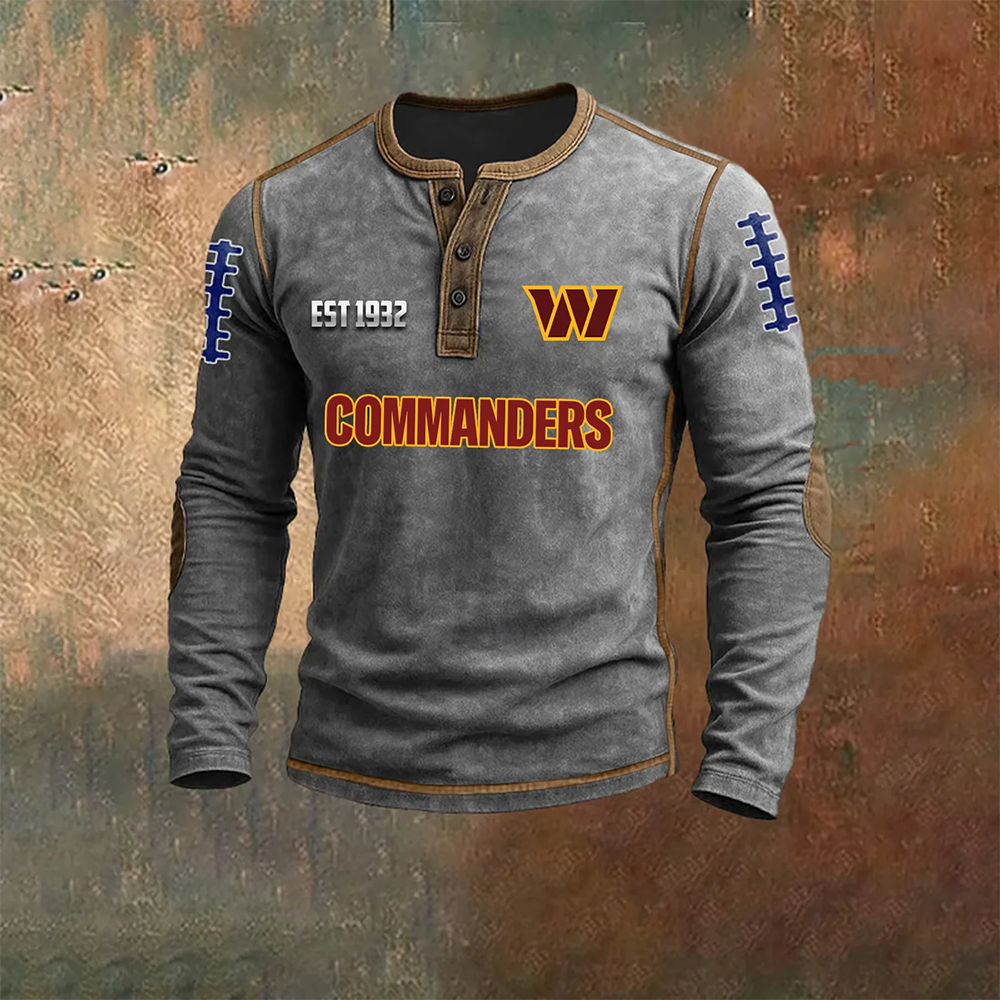 Men’S Washington Commanders NFL Henley Long Sleeve Shirt – Classic Team Style Casual Top