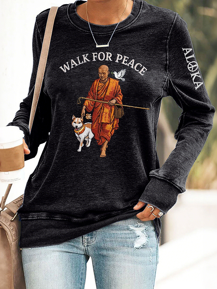 Retro Walk For Peace Monks With Aloka Dog Print Sweatshirt