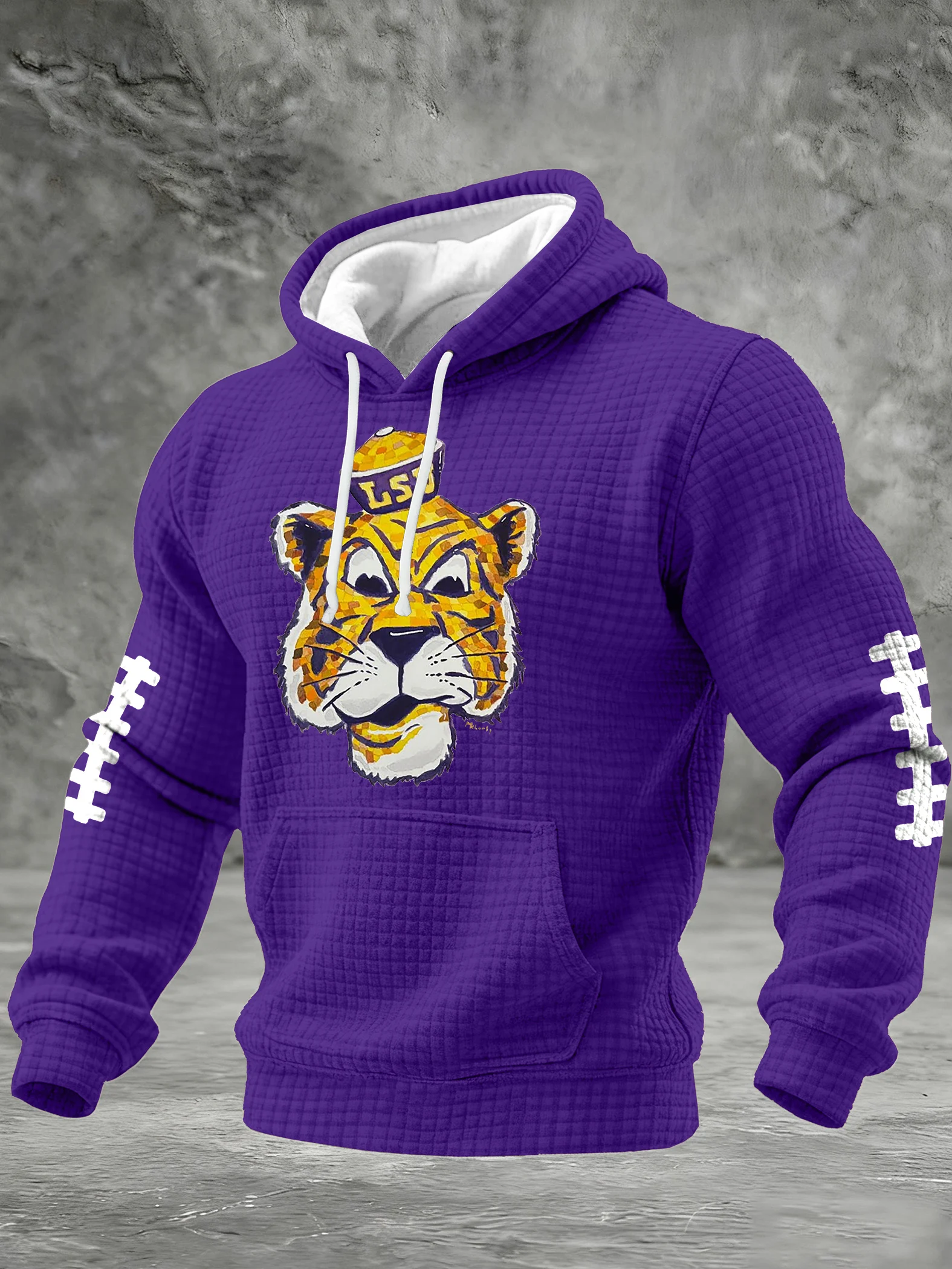 Men's Football Print Checkered Fabric Hooded Sweatshirt
