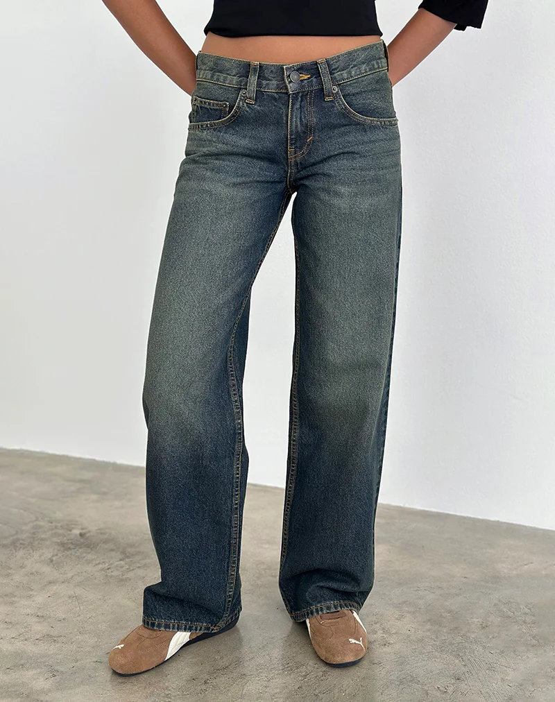 Low Rise Parallel Jeans in Dirty Green