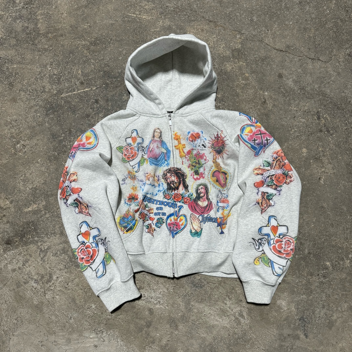 Cross&Jesus Graffit Printed Zip Up Hoodie