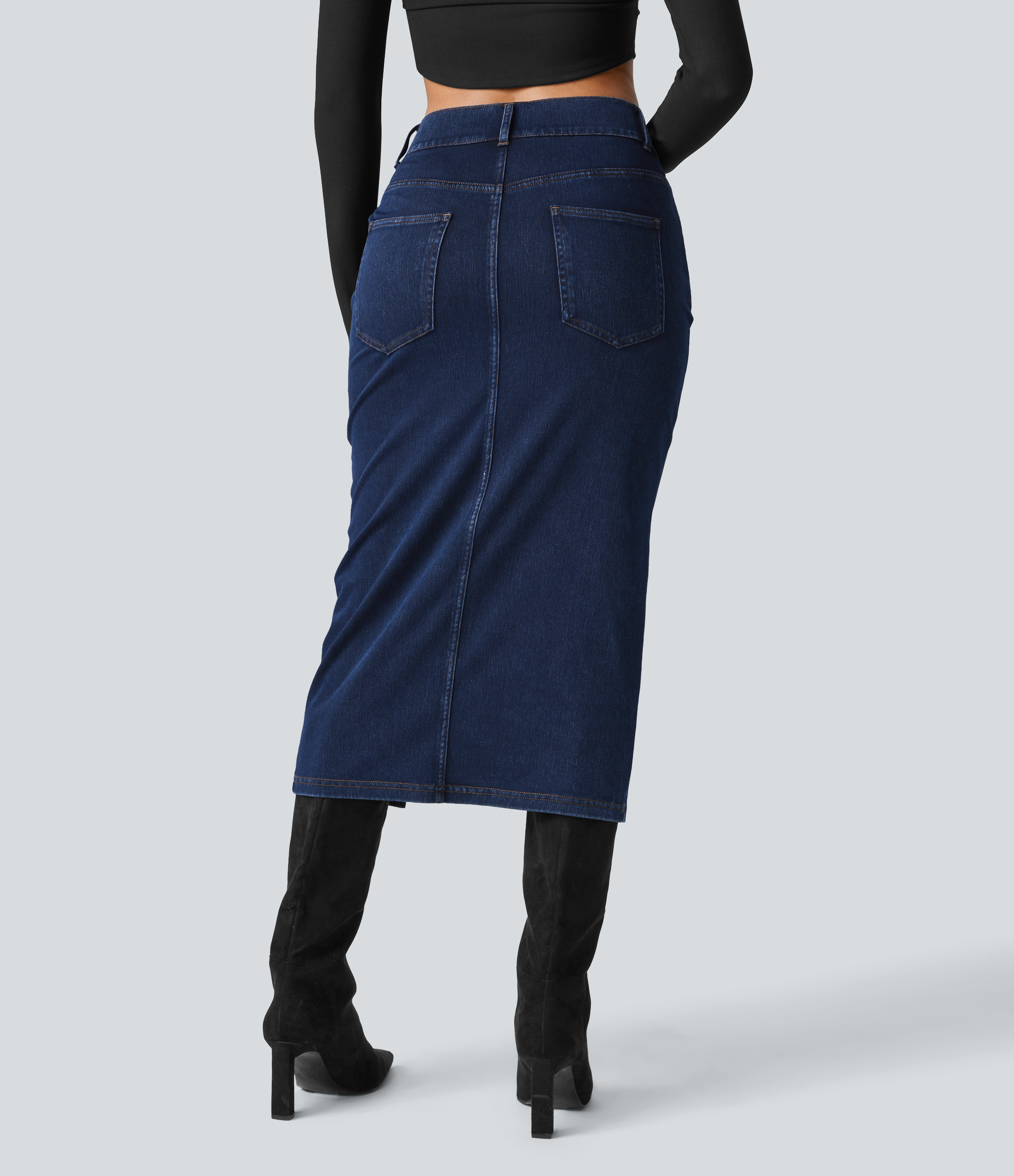 Halara Flex™ High Waisted Pockets Bodycon Denim Casual Midi Skirt