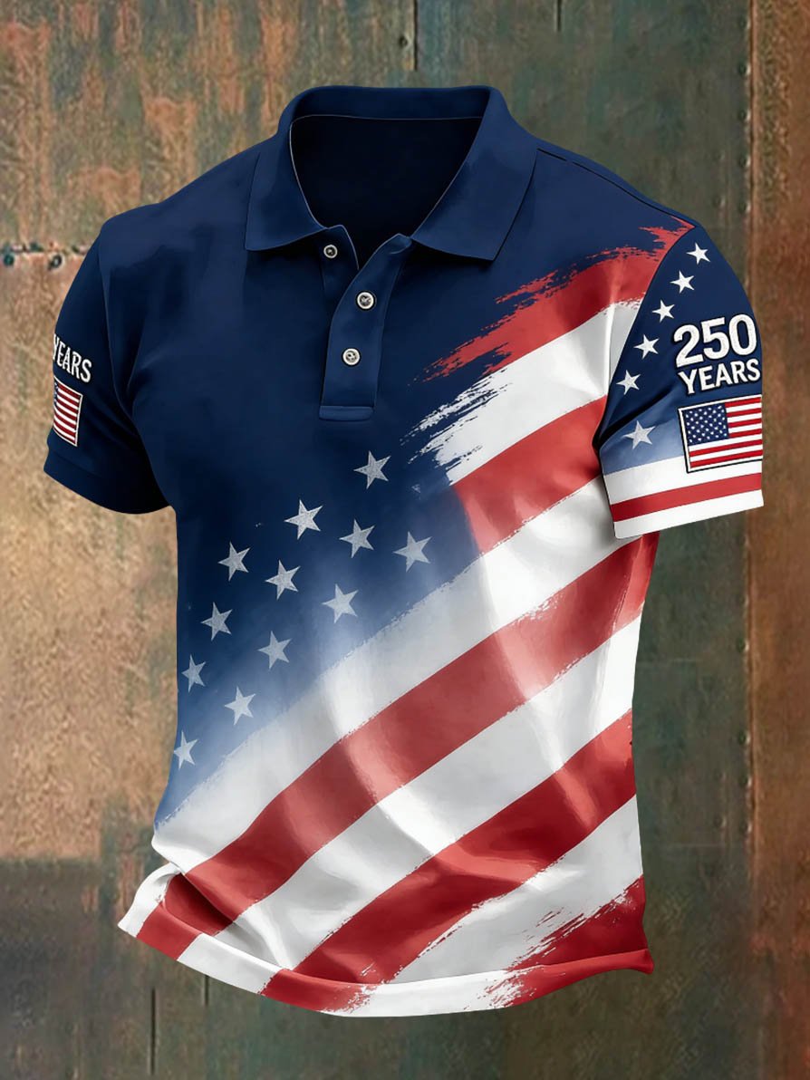 Men's Retro American 250th Anniversary Casual Short-Sleeve Polo Shirt