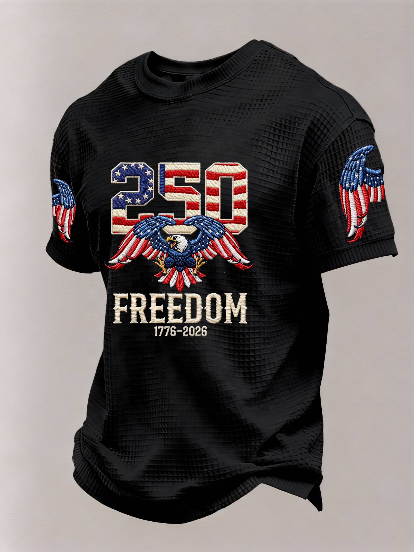Men’s USA 250th Anniversary Embroidered Print Short Sleeve Waffle T-Shirt