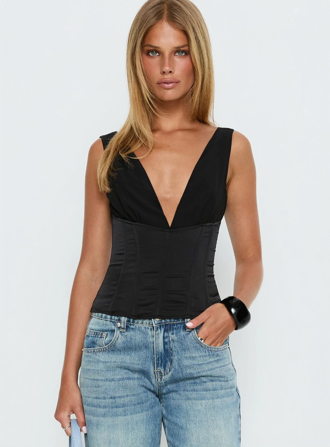 Briannah Contrast Corset Top Black