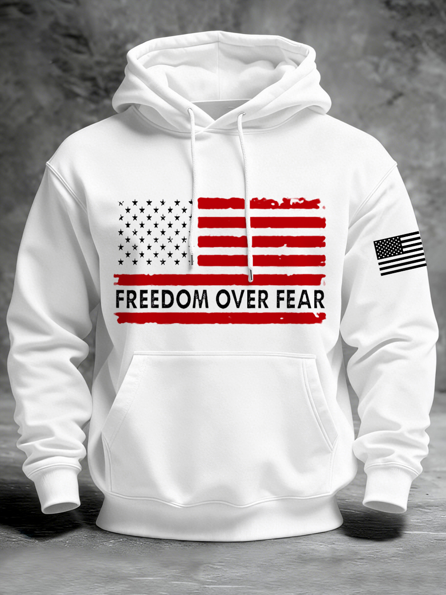 Men's Freedom Over Fear  Flag Print Casual Hoodie