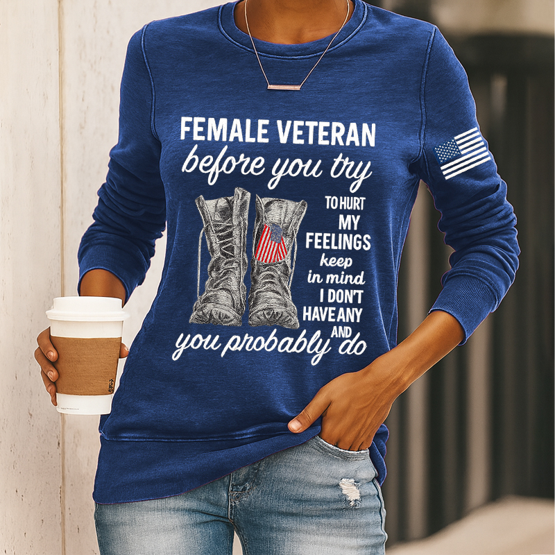 Women's Veteran Print Casual Sweatshirt