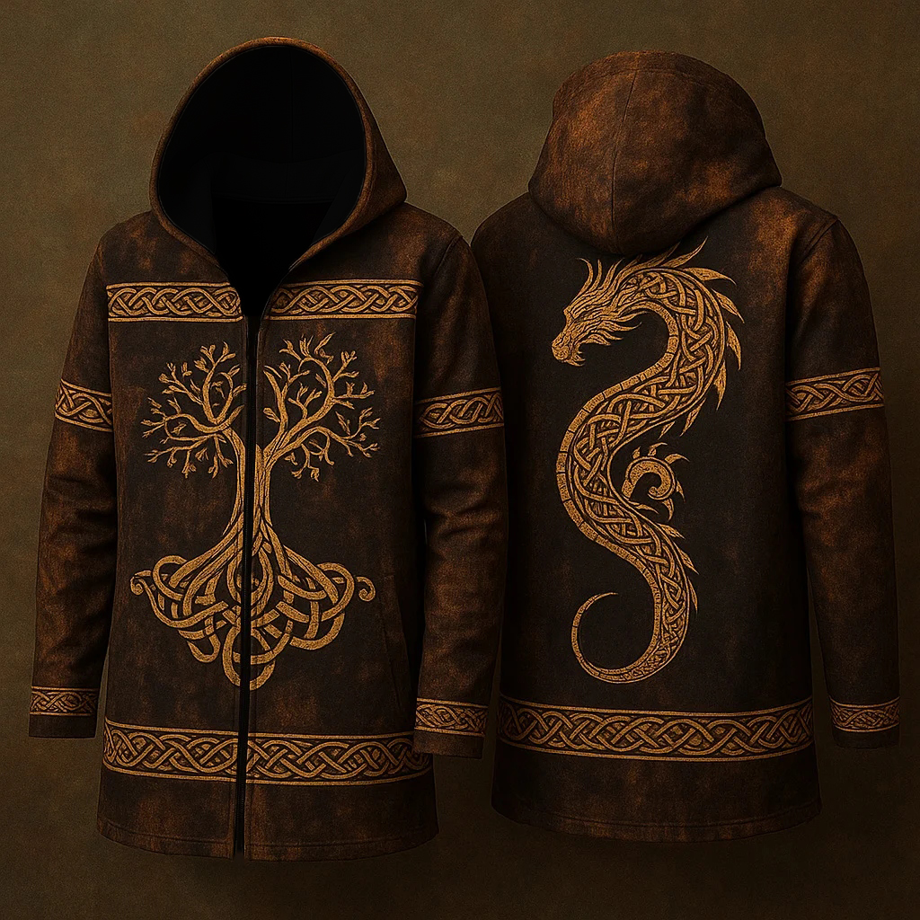 Men's Viking Jörmungandr Vintage Nordic Hooded Jacket