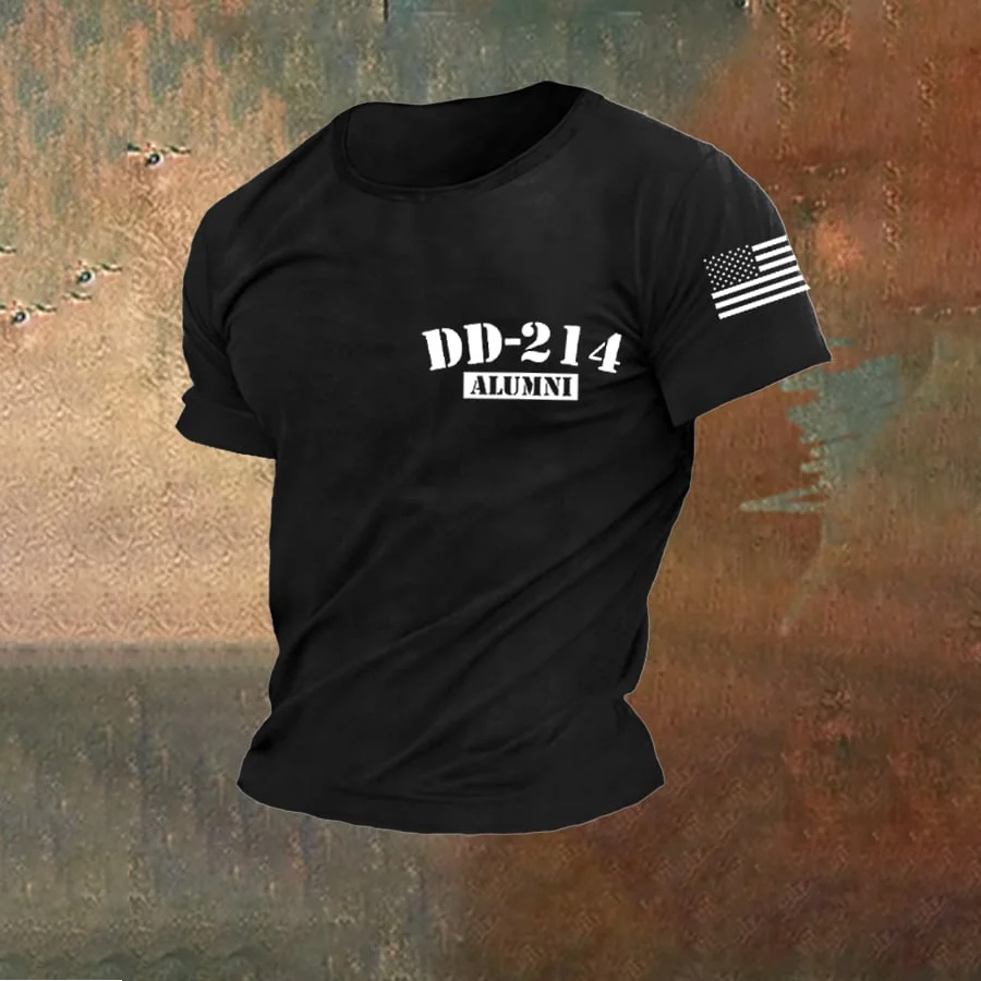 Men's retro DD-214 retired military pure cotton printed T-shirt