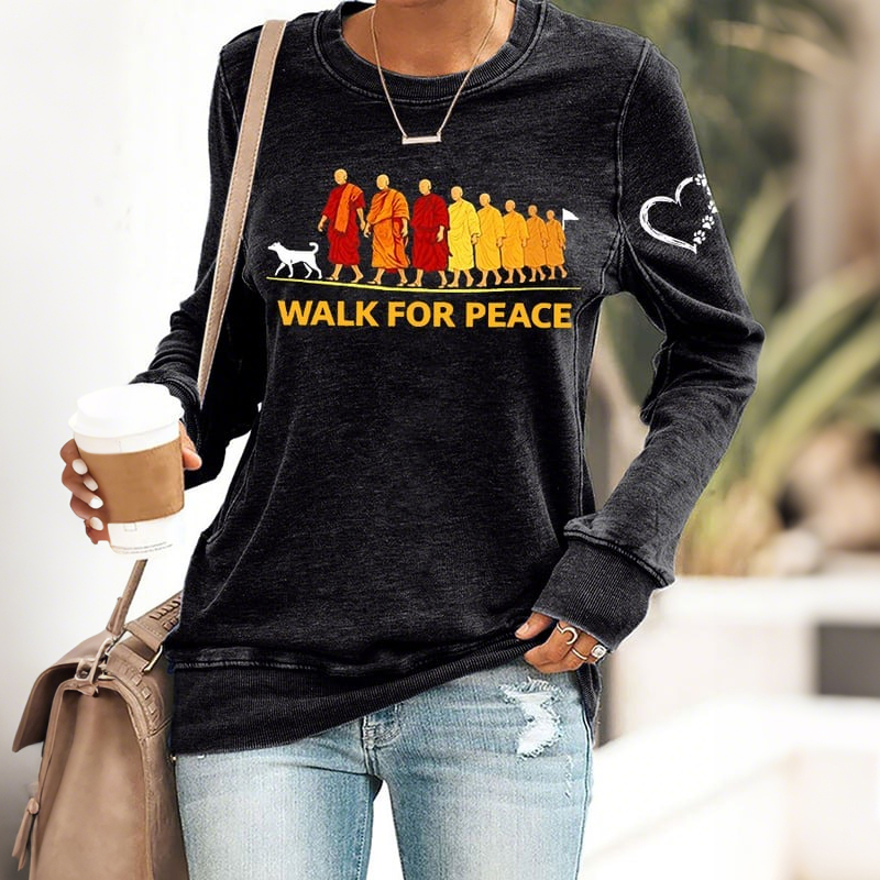 Walk For Peace Embroidered Casual Sweatshirt