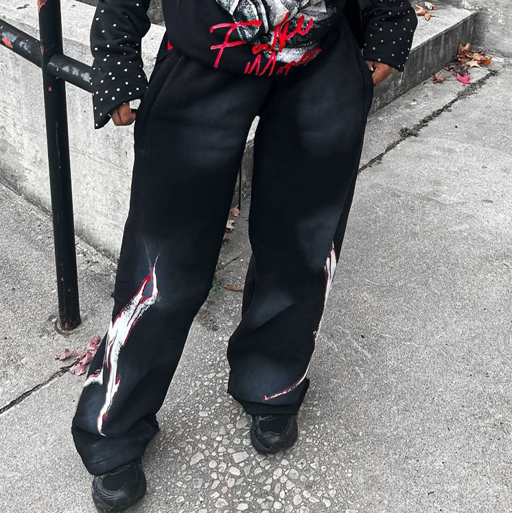 Word M Printed Pocket Sweatshirt Pants