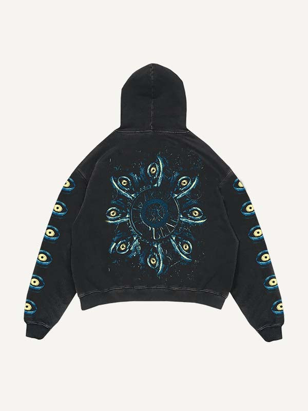 Eye&Graphic&Letter Print Slant Pockets Hoodie