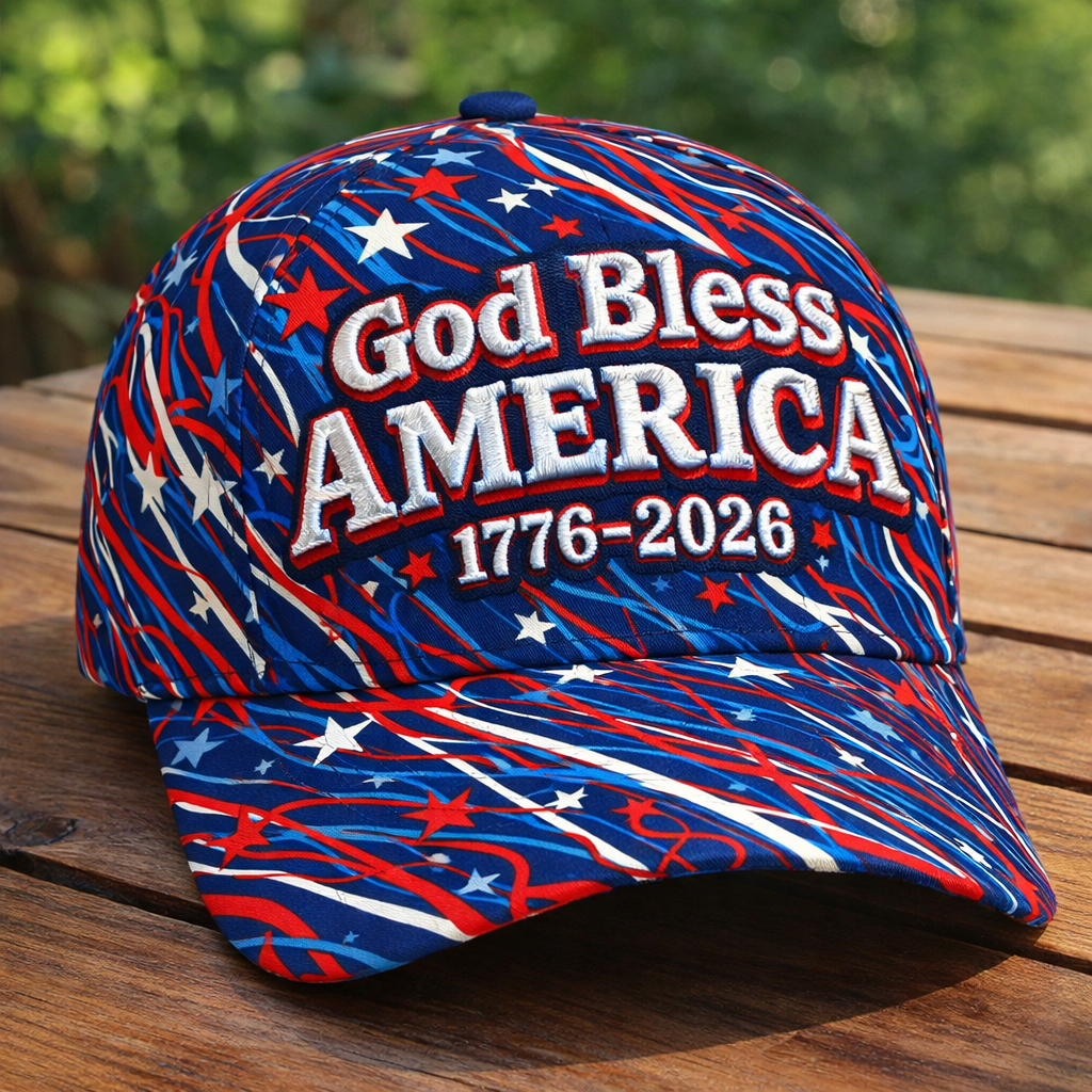 God Bless America 1776–2026 Patriotic 250th Anniversary Embroidered Baseball Cap