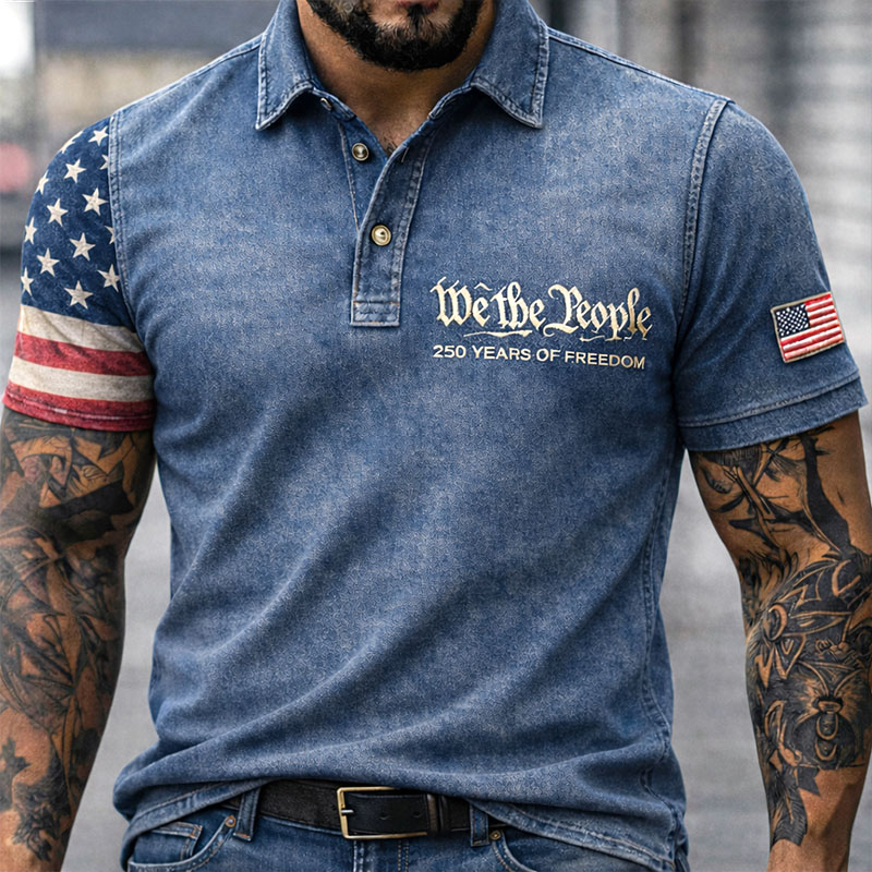 US Retro 250th Anniversary Casual Short Sleeve Polo Shirt