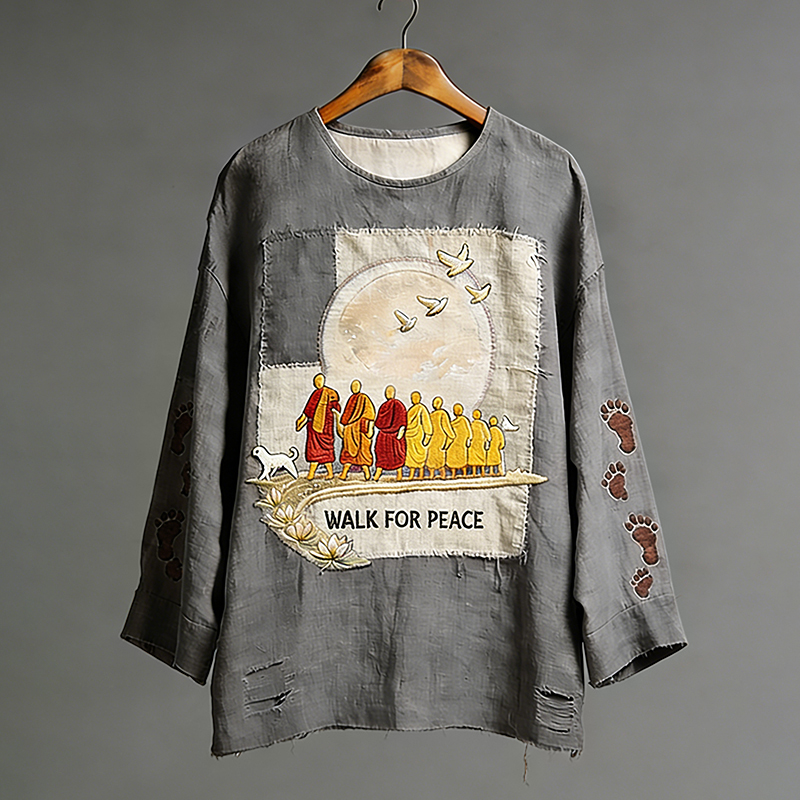 Walk For Peace Aloka Dog Art Cotton Linen Shirt