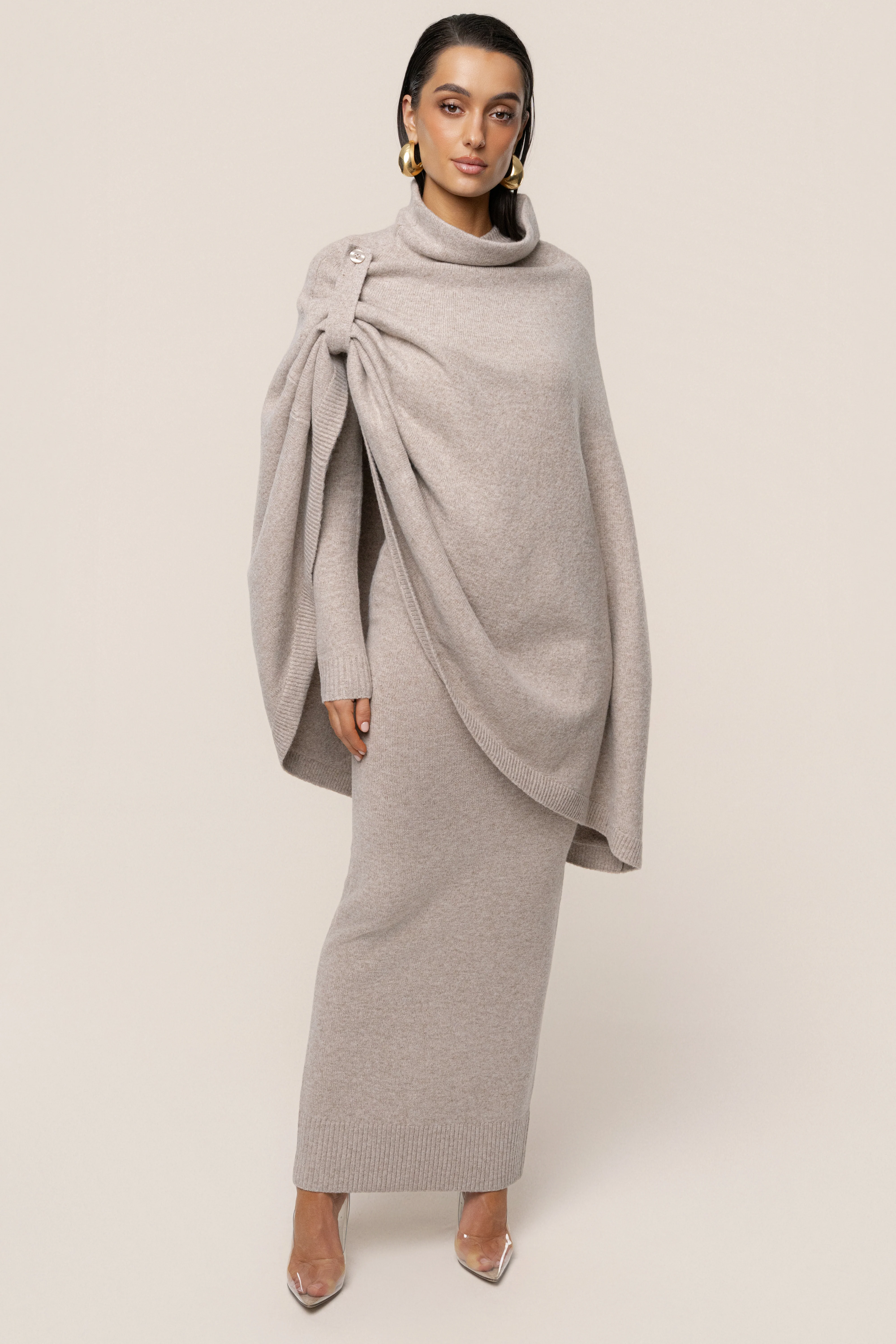 Beige Fireside Knit Maxi Dress