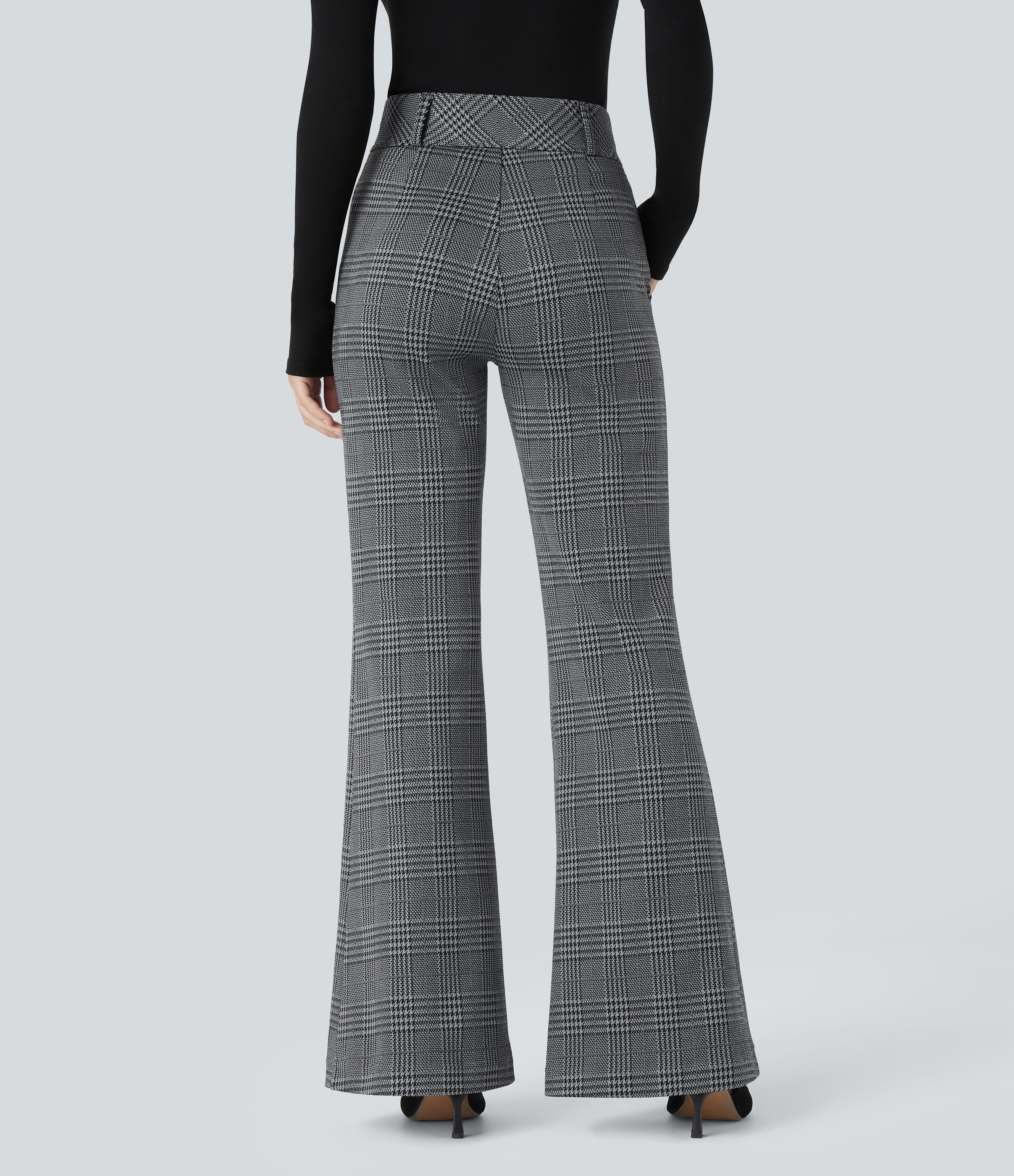 Halara Flex™ High Waisted Decorative Pocket Houndstooth Plaid Work Flare Pants