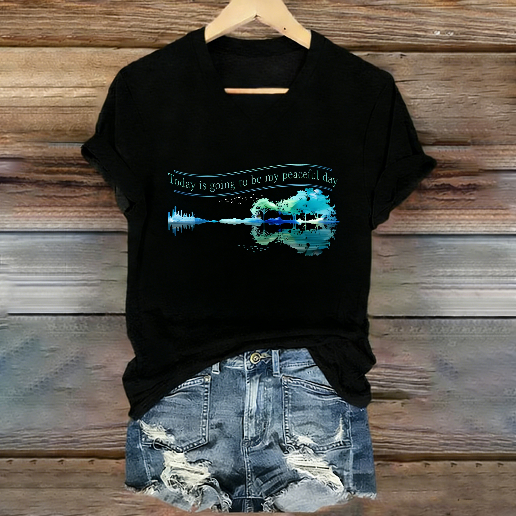 Today Is Going To Be My Peaceful Day Print Casual V-neck T-shirt