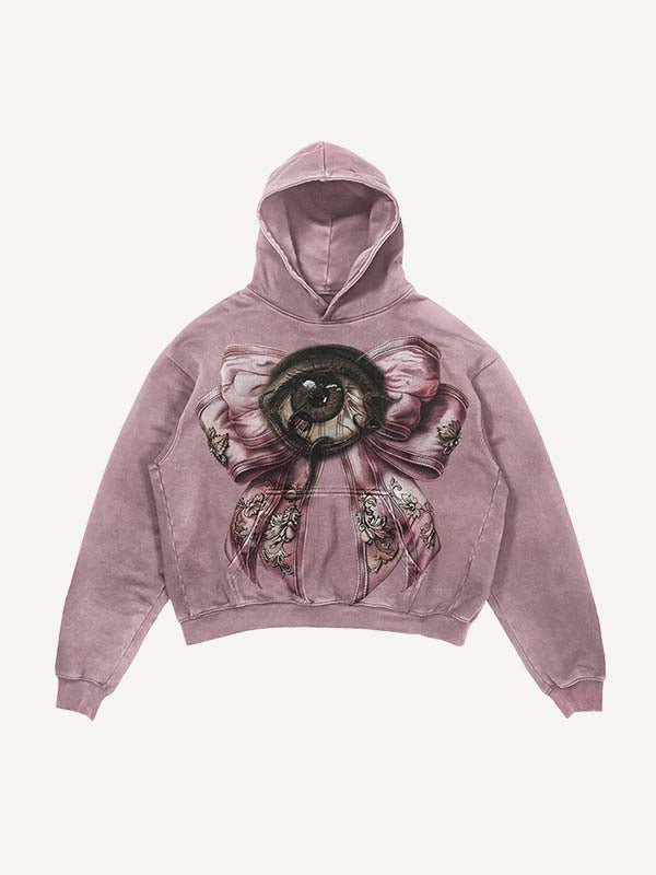 Eye&Bow Print Slant Pockets Hoodie