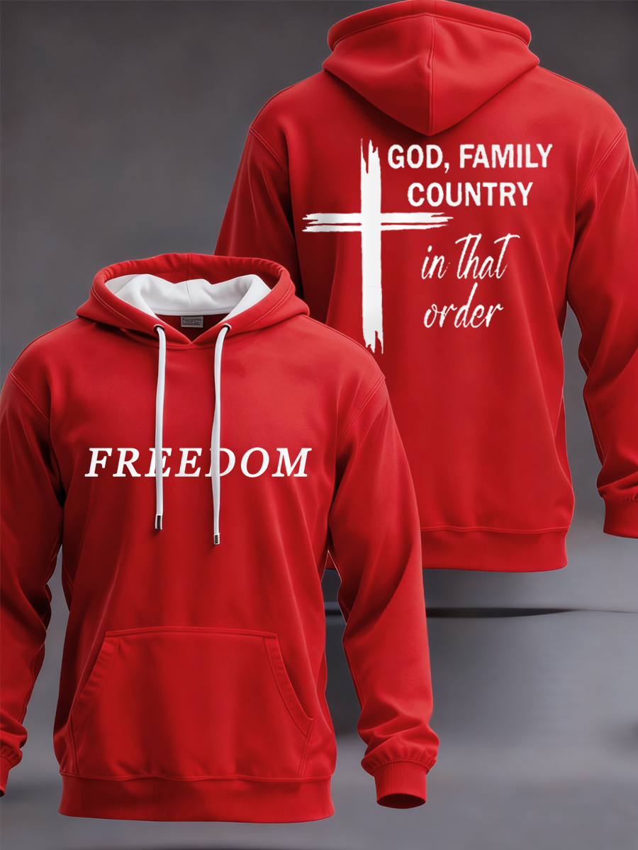 Men's God, Family, Country Freedom Print Hoodie