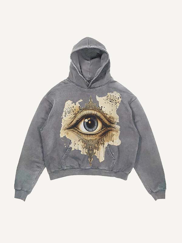 Distressed   Eye&Moon&Palm&Butterfly&&Graphic Print Slant Pockets Hoodie