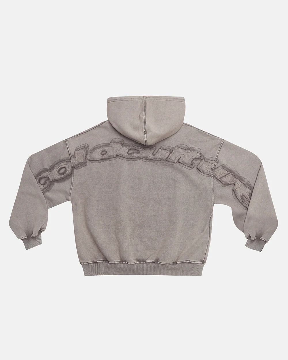 DISTRESS CURVED HOODIE WASHED GREY