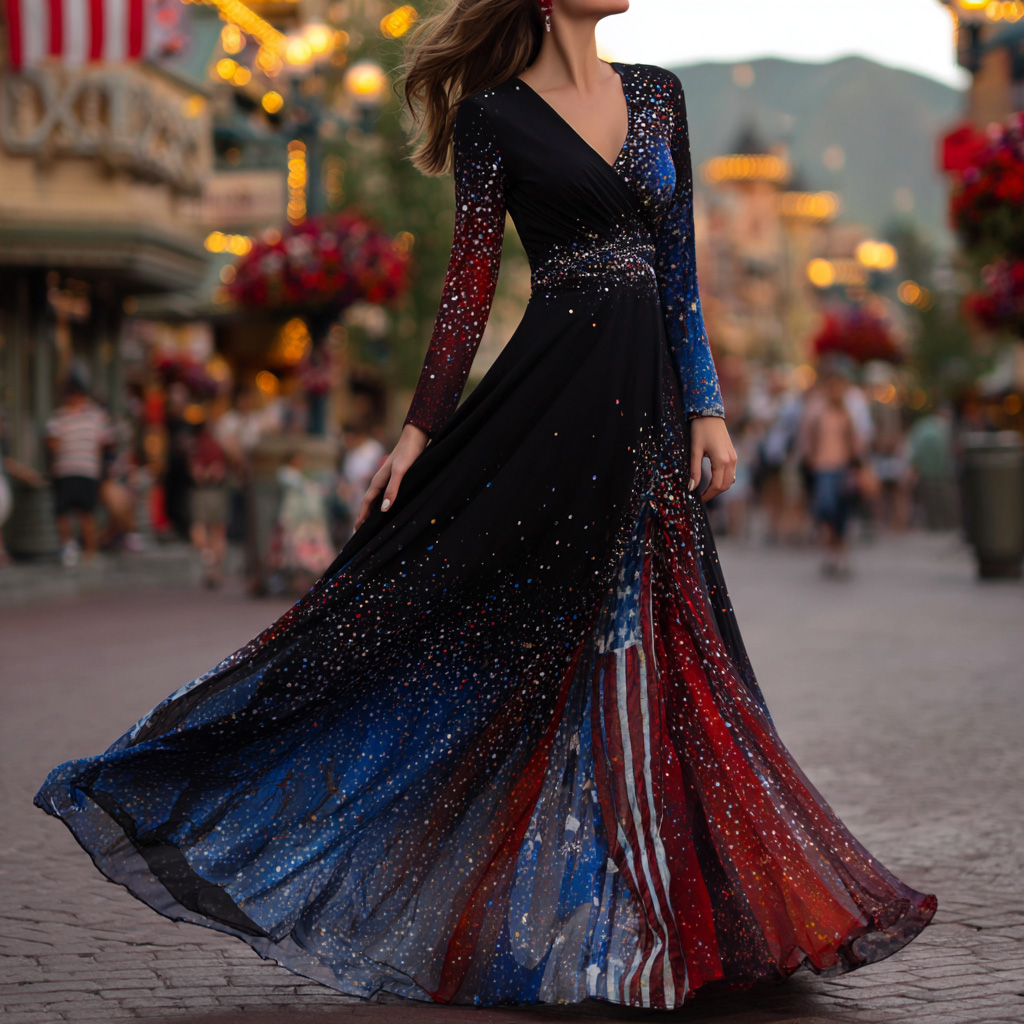 US 250th Anniversary Art Print Long-Sleeve Dress