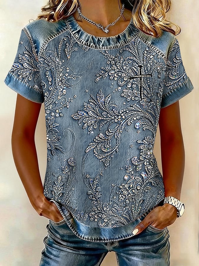 Women's casual retro Faith waffle knit T-shirt