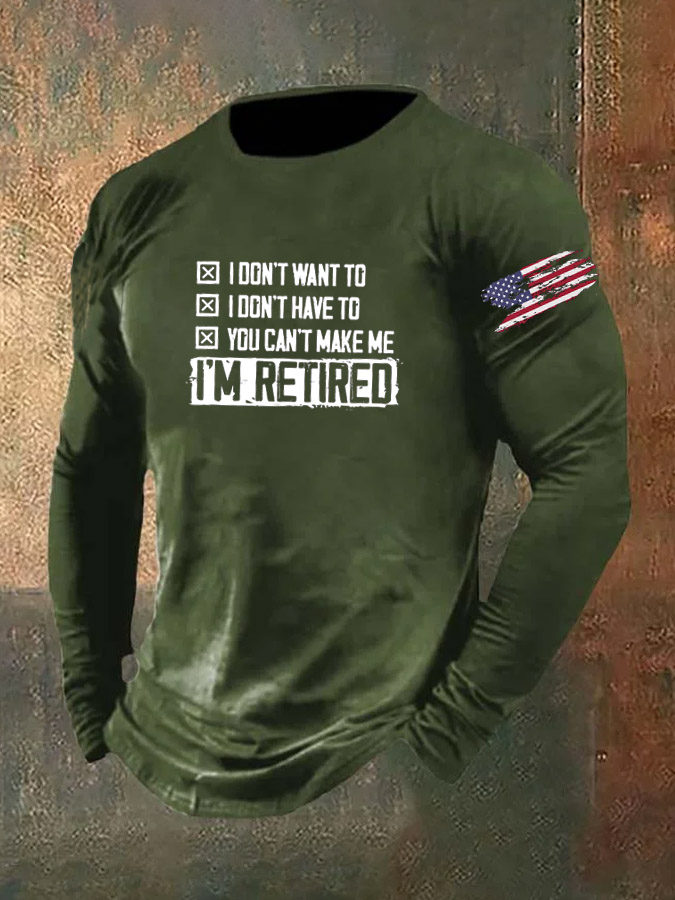 Men's I'M Retired Pattern Long Sleeve 100% Cotton T-Shirt