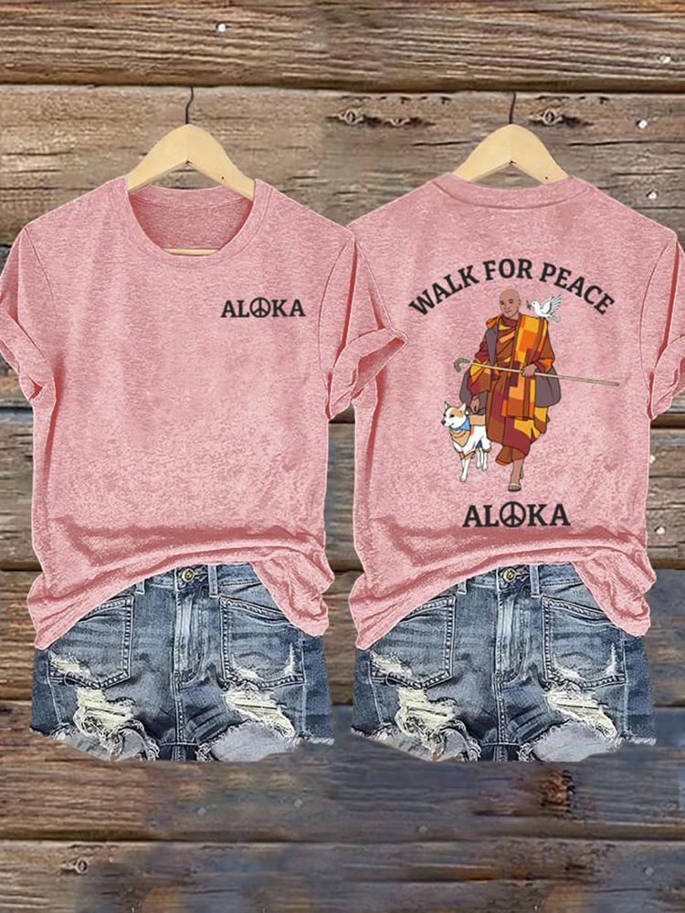 Retro Walk In Peace Like Aloka Dog Print T-shirt
