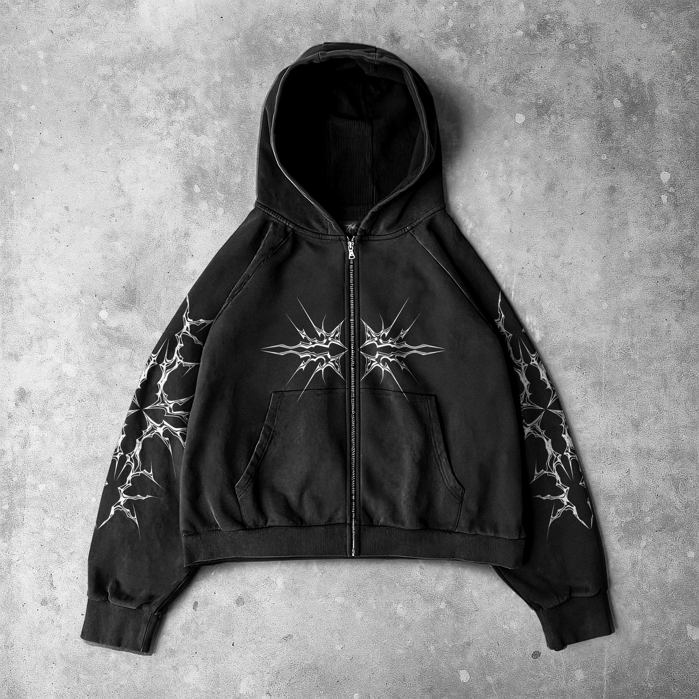 Dark Moon Castle with Spike Graphic Zip Up Hoodie