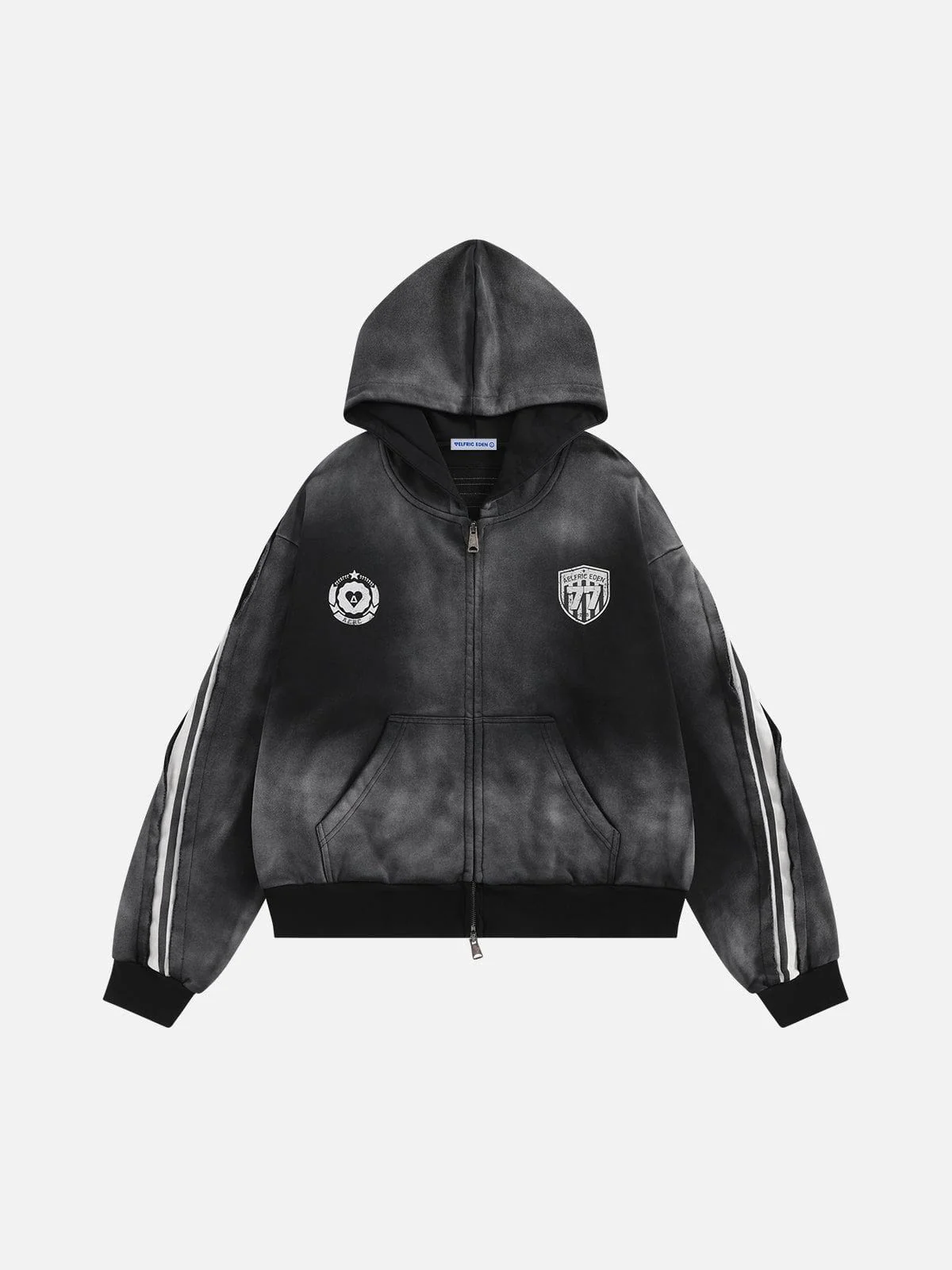 Aelfric Eden Boxy fit 77 Stripe Zip Hoodie – Acid Wash