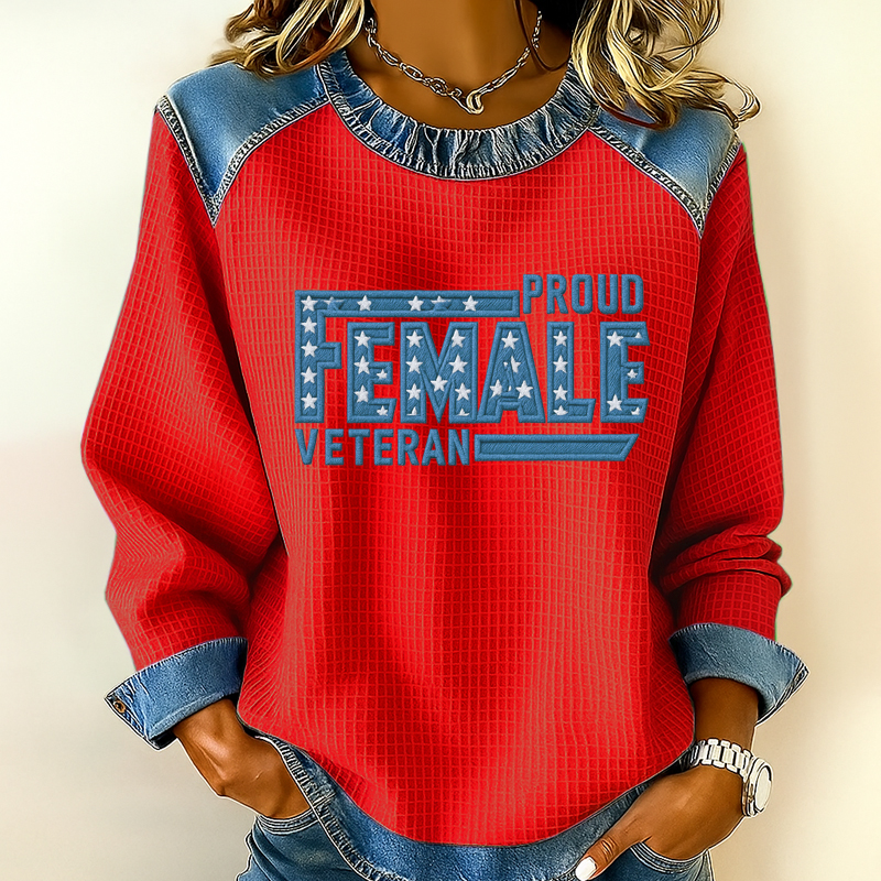 Women's Veteran Print Casual Lapel Sweatshirt