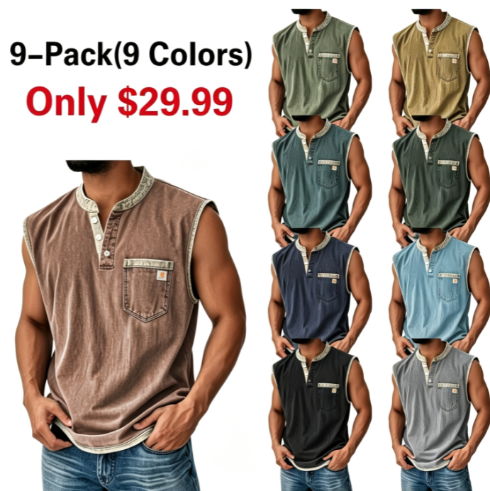 Men's Vintage Vest Top 100% Cotton Acid Wash Undershirt Sleeveless