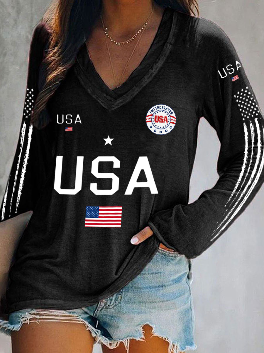 Women's  Flag V-Neck Tops